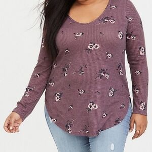 Torrid Mauve Floral Waffle Knit Tee